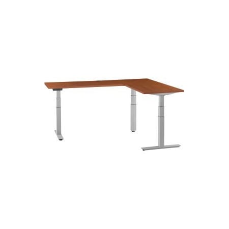 Global Equipment Interion L-Shaped Electric Height Adjustable Desk, 60"W x 24"D, Cherry W/ Gray Base 695777LCHGY